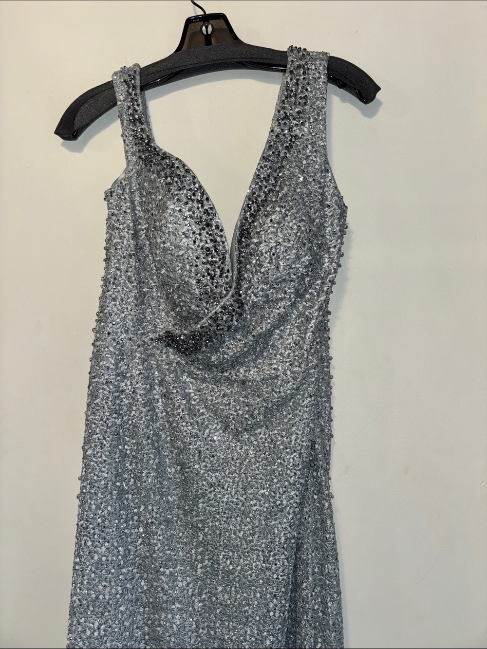 Catwalk Couture 10131 Light Blue Sequin Cowl Neck Evening Dress
